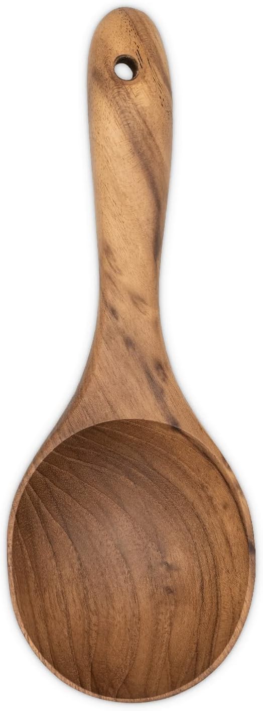 FAAY Short Handle Ladle, Eco Friendly Wooden Kitchen Tool, Hand Carved Unique Grain Server Gravy Ladle