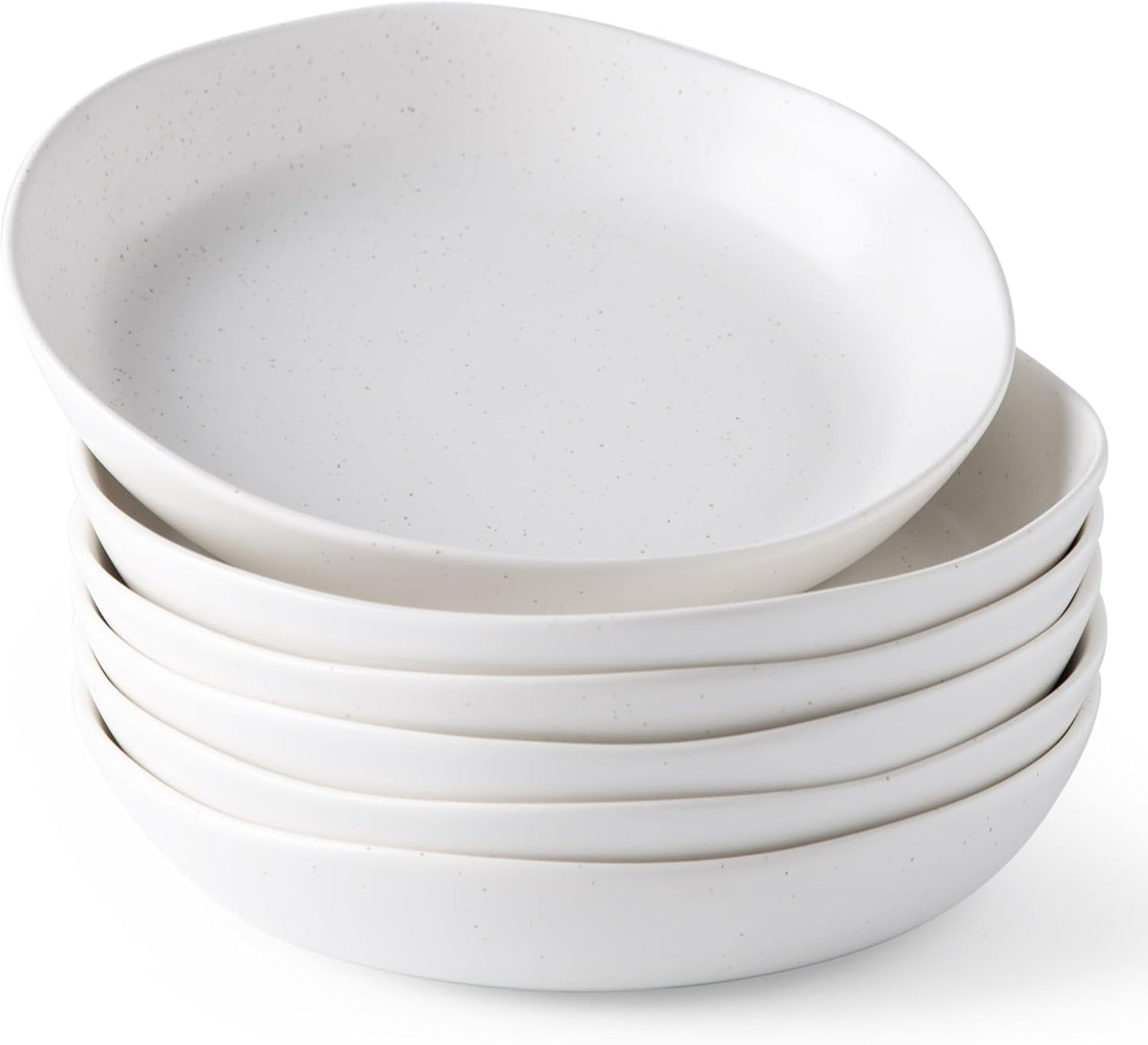 AmorArc 9.75'' Speckled Large Ceramic Pasta Bowls, 38oz Stoneware Bowls Set of 6, Oven, Microwave&Dishwasher Safe Bowls with Wavy Rim for Fruit Pasta Salad Meal, Matte Speckled White