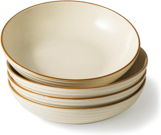 famiware Jupiter Pasta Bowls, 30 OZ Large Salad Bowls Set of 4, Microwave and Dishwasher Safe, Sturdy and Stackable, Serving Bowls for Kitchen, Vanilla White