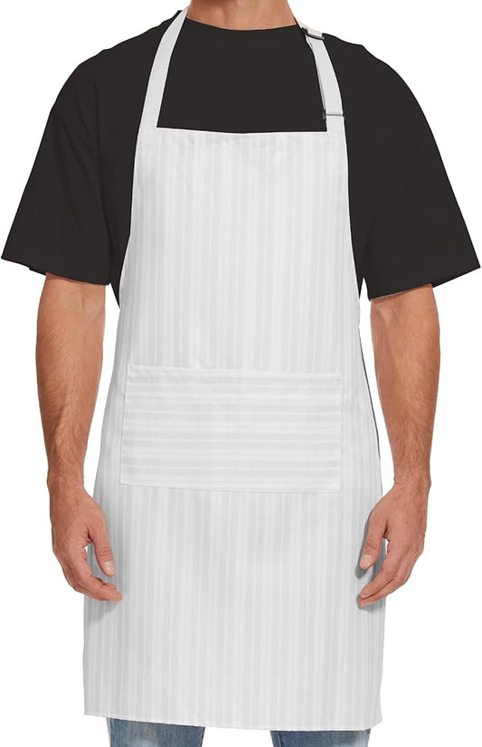 Will Well Kitchen Apron for Men and Women - 33" x 27" Oil-and-Water-Resistant with Adjustable Neck Strap and 38" Waist Ties for a Snug Fit, Lightweight with 2 Front Pockets - 1-Pack, White Stripe