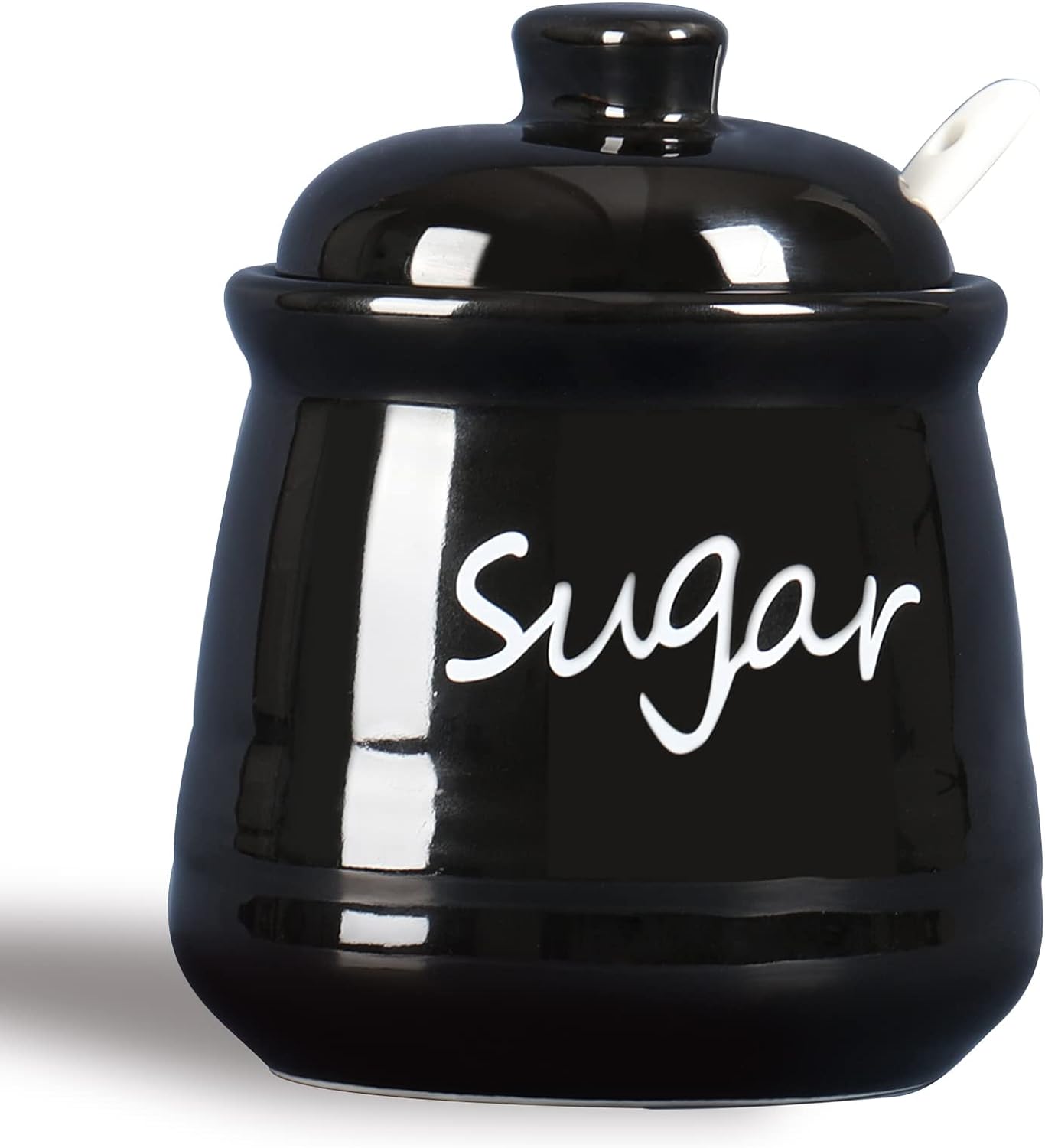 ONTUBE Ceramic Sugar Bowl with Lid and Spoon 12oz (Black)