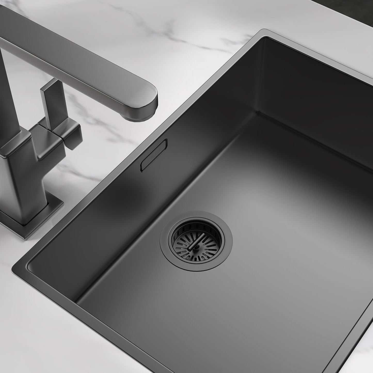 KONE Kitchen Sink Stopper Strainer Replacement for Standard 3-1/2 Inch Spin and Seal Drains with Threaded Stopper Function, Stainless Steel Sink Strainer, Black Twist Lock Basket Strainer Replacement