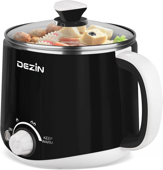 Dezin Hot Pot Electric, Rapid Noodles Cooker, Stainless Steel Electric Pot 1.6 Liter, Perfect for Ramen, Egg, Pasta, Dumpling, Soup, Porridge, Oatmeal with Temperature Control and Keep Warm Function