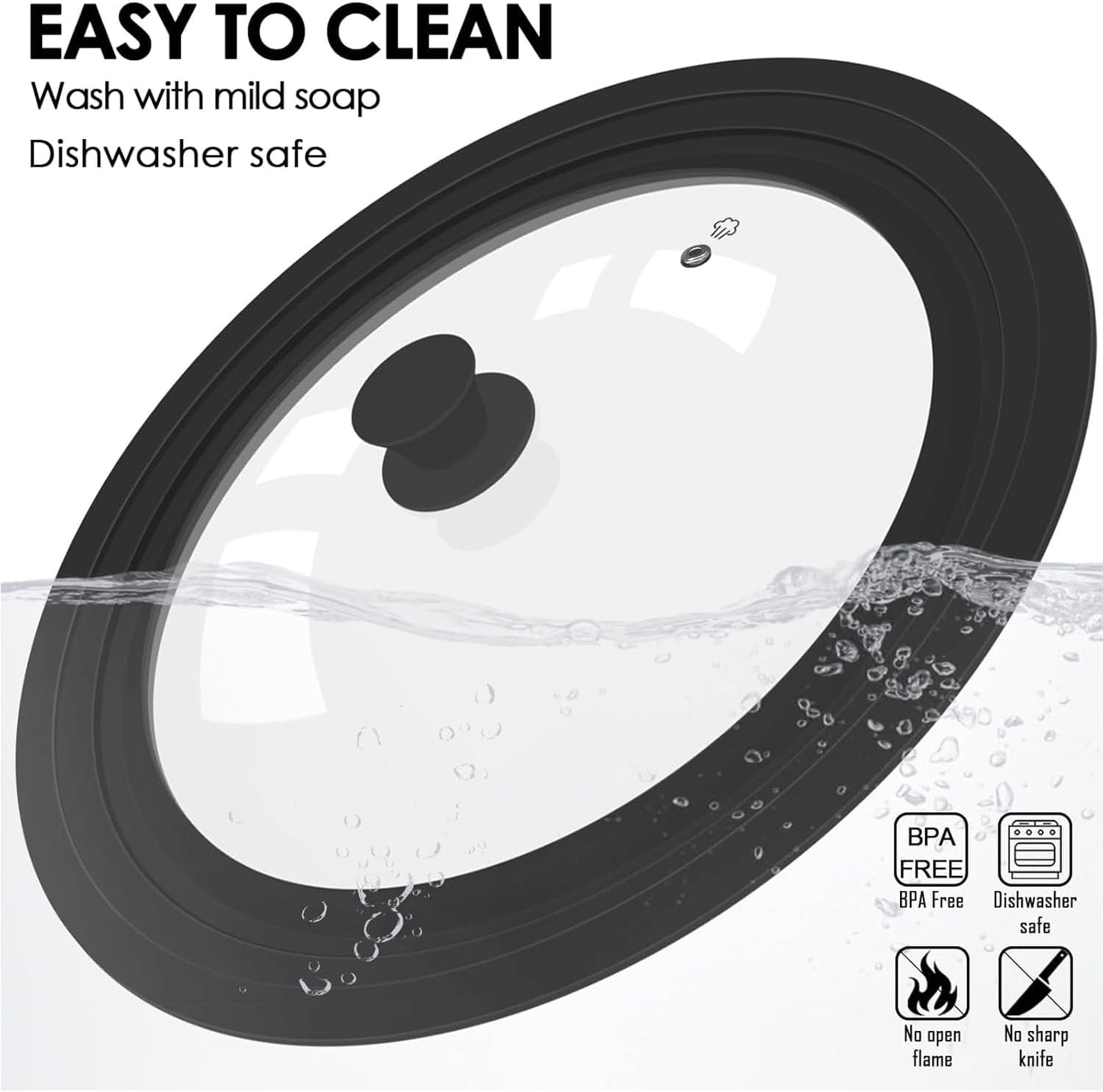 Universal Lid for Pots, Pans and Skillets, Tempered Glass Lid fit 7", 8", 9" & 10" 11" 12" Skillets, Pots, Frying Pans, Cast Iron, Crock Pot and Other Glass Covers Replacement