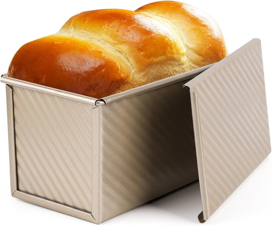 Beasea Pullman Loaf Pan With Lid, Non-Stick Carbon Steel Corrugated Bread Toast Box Mold With Cover Baking Tools - Gold