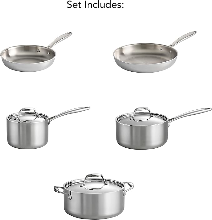 Tramontina Tri-Ply Clad Stainless Steel 8-Piece Cookware Set with Lids, Pots and Pans Kitchen Set, Induction-Ready, Dishwasher-Safe, NSF-Certified, Made in Brazil