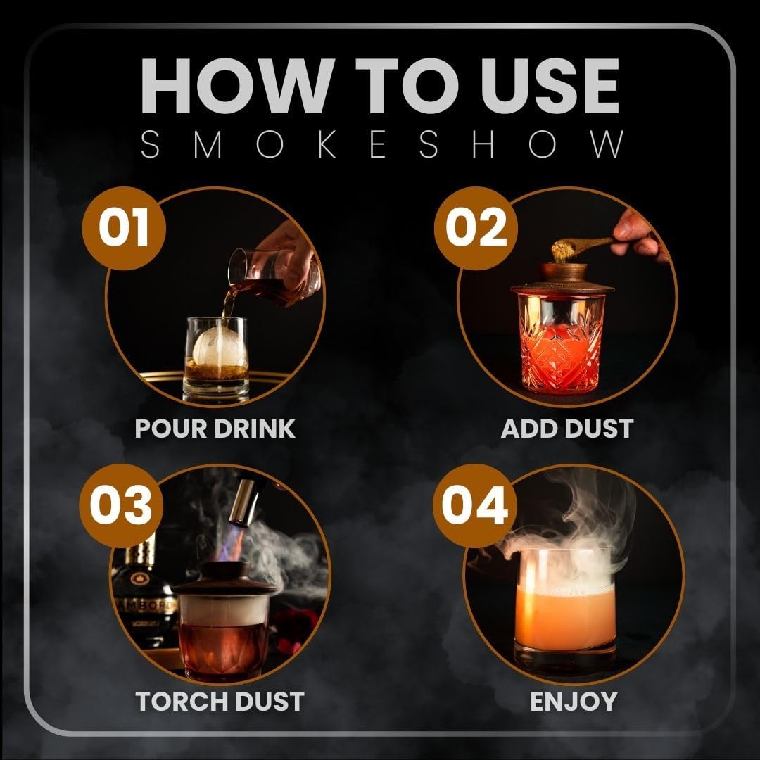 Premium Walnut Wood Cocktail Smoker with One 4 oz Tin of Wood Chips. Great for Whiskey & Old Fashion. Coated in Safe Food Natural Beeswax, Non-toxic Top by Smokeshow (Cherry)