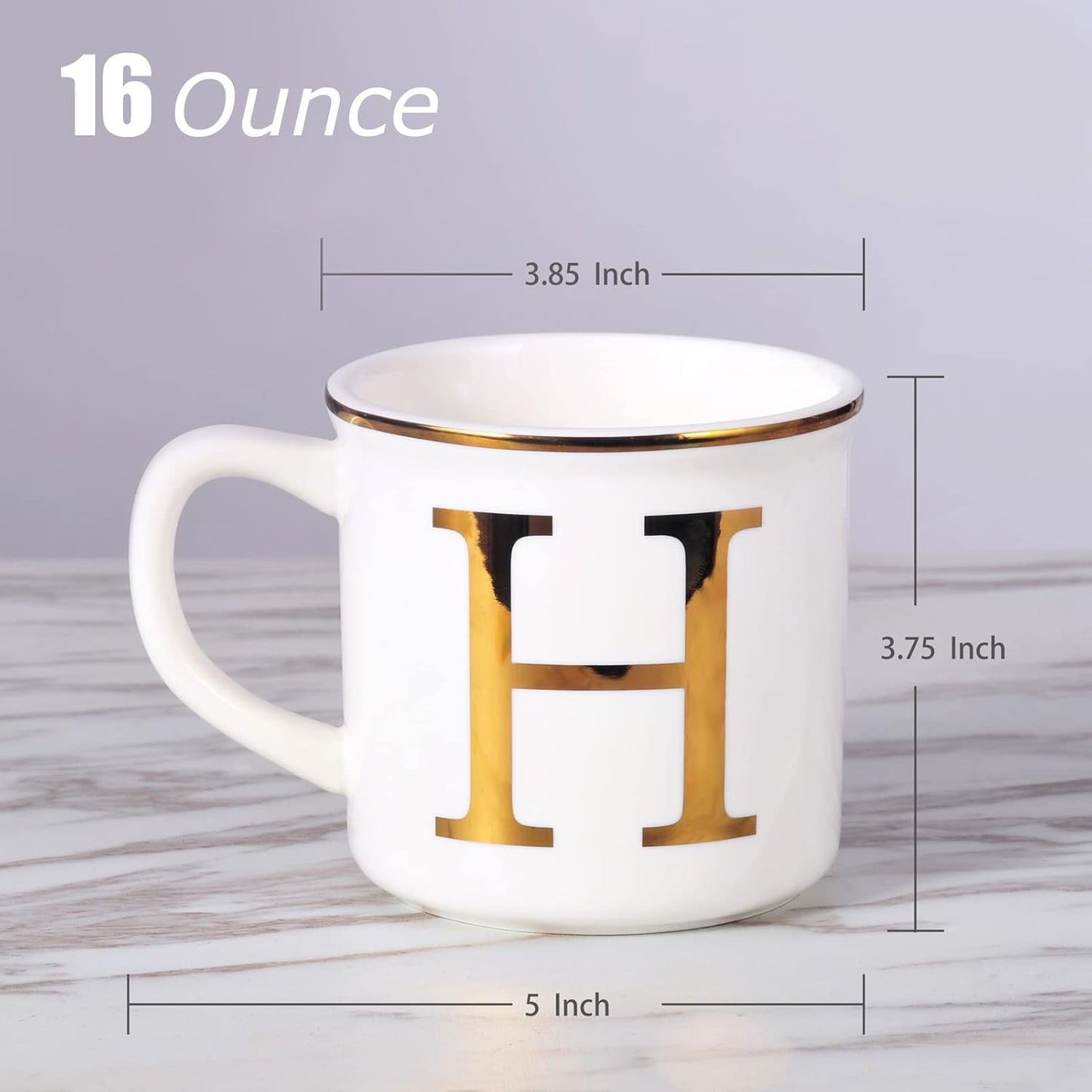 Miicol Ceramic Coffee Mug 16 oz, Monogram Coffee Cup, Golden Initial Tea Mug, Personalized Tea Cup, Unique Gift, Large Mug for Home, Office, Letter H
