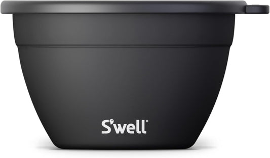 S’well Stainless Steel 64oz Salad Bowl Kit in Onyx, Comes with 2oz Condiment Container and Removable Tray for Organized Serving, Leak-Proof and Dishwasher Safe