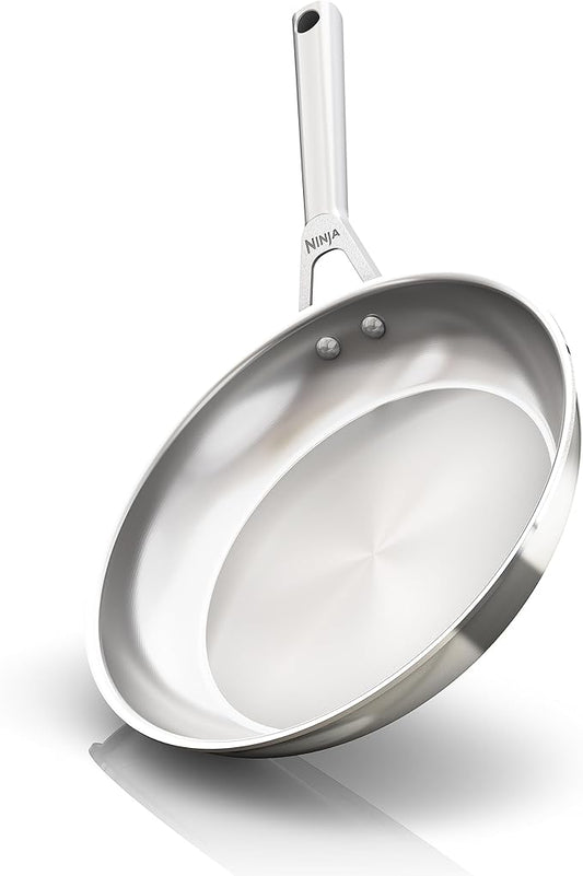 Ninja EverClad Commercial-Grade Stainless Steel 10.25" Fry Pan, Tri-Ply Pans, Oven Safe to 600°F, All Stovetops & Induction Compatible, Stainless, C90026