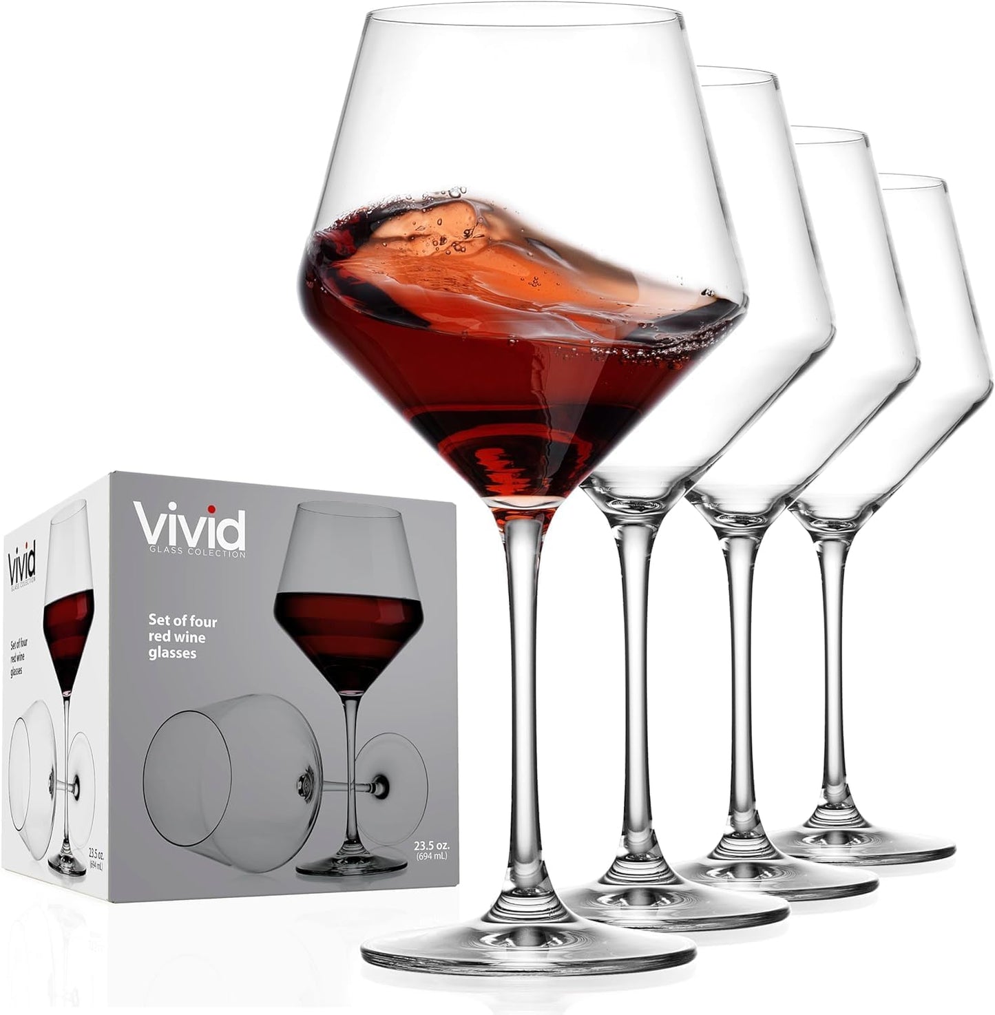 Wine Glasses,White Red Wine Large Glasses Set of 4,Lead-Free Premium Crystal Clear Glass,Hand Blown Italian Style Burgundy Long Stem Wine Glasses,Great Gift Packaging(23oz,4pack)