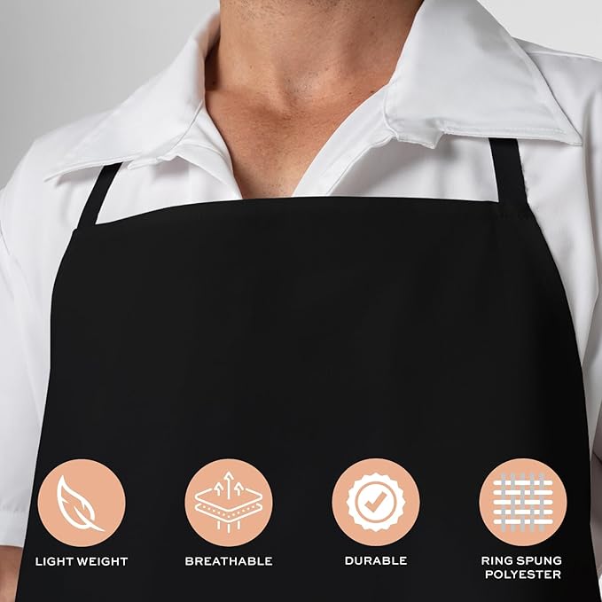 White Classic Black Aprons for Adults - Commercial Chef Apron, Kitchen Aprons for Men and Women without Pockets, Sublimation Aprons, Plain Bib Artist Aprons Set - 2 Pack