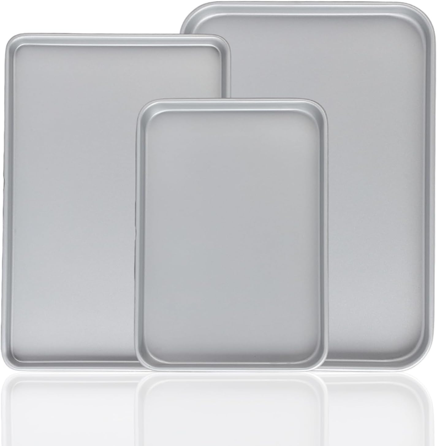 3-Piece Nonstick Baking Pans Set of 3 - Nonstick Rectangle Sheet Cake Pans, 13/11/9 Inch Metal Oven Tray for Cooking Jellyroll, Stackable Bakeware Set