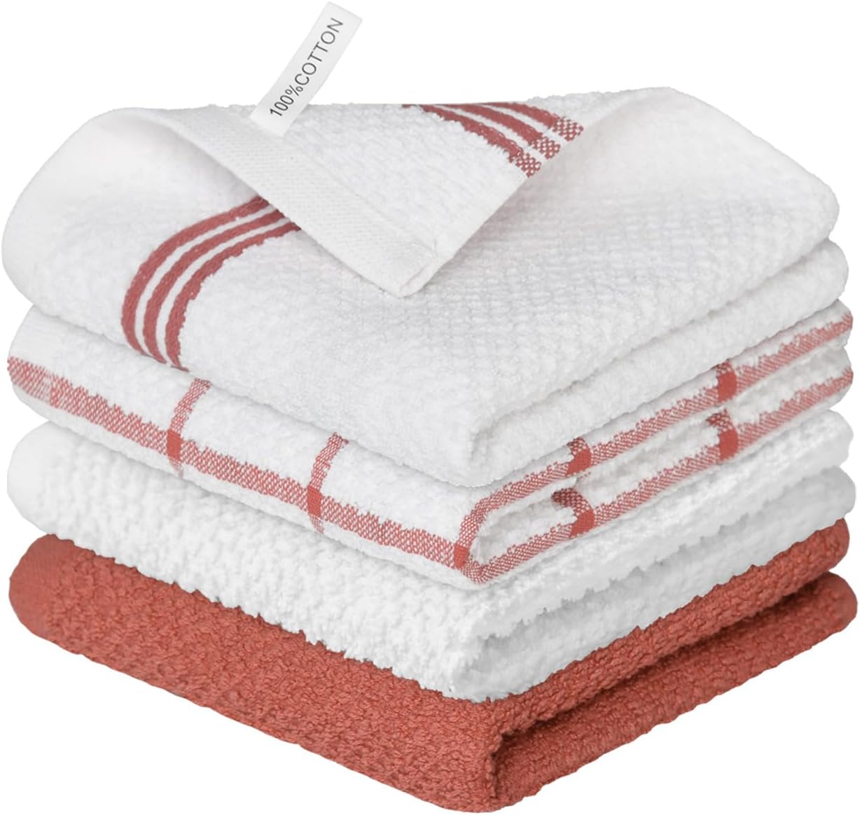 Artoid Mode Ring Spun Cotton Red Dishcloth Kitchen Towels, 12x12 Inch Ultra Soft Absorbent Quick Drying Household Cleaning Kitchen Rags Set of 4