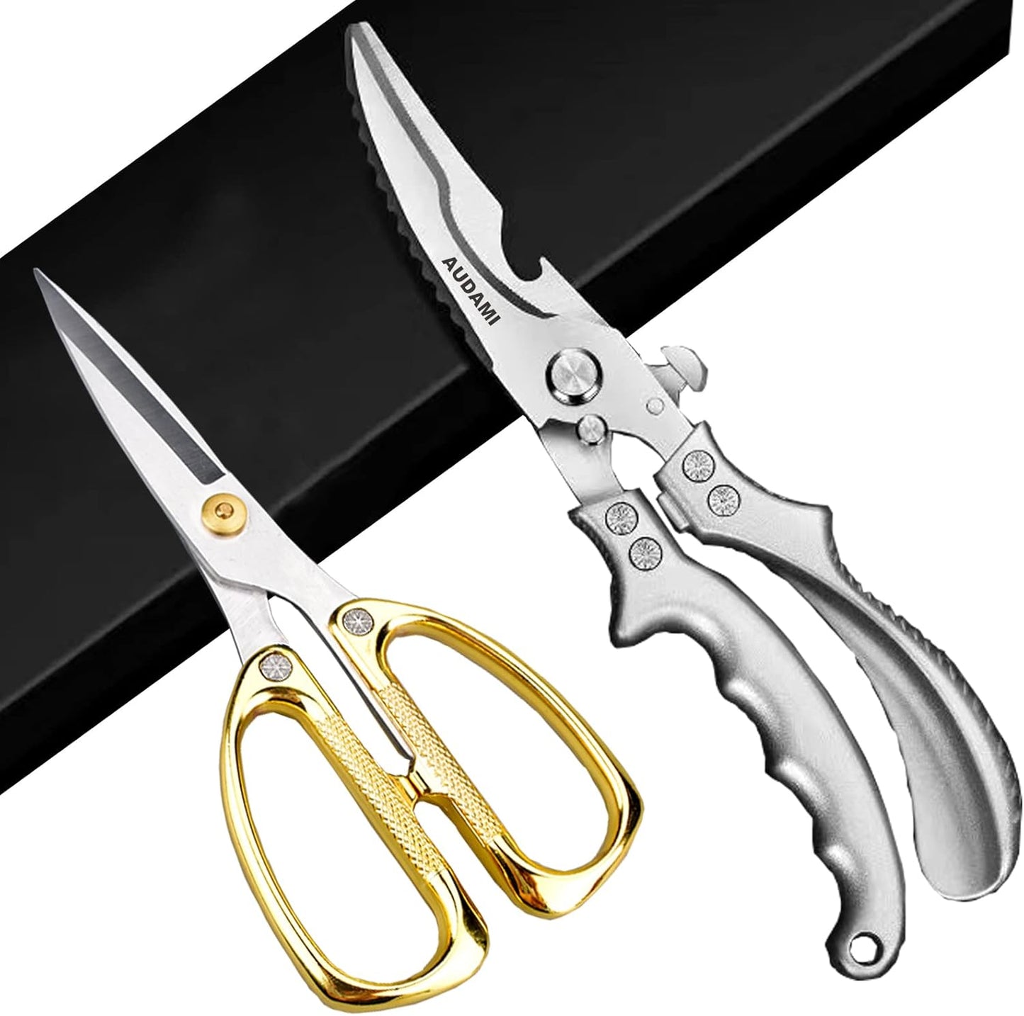 Stainless Steel Heavy Duty Kitchen Scissors - 2 Pack Multipurpose Food Scissors, Poultry & Meat Shears