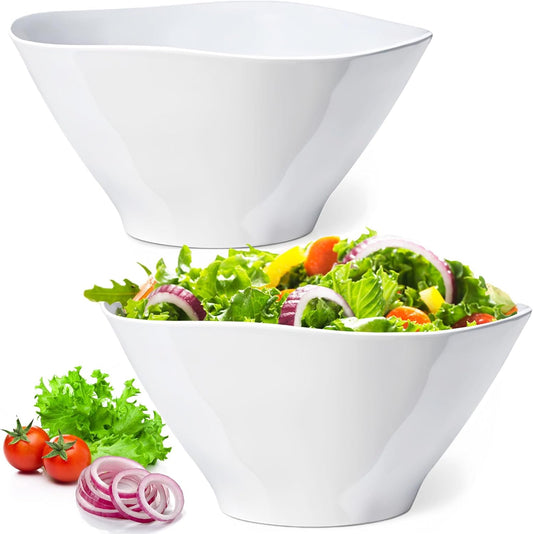 Qxbekmor 10" Salad Bowls, 114 oz. Unbreakable Plastic Serving Bowls for Salads, Fruits, Entertaining, Dinner Parties, Microwave & Dishwasher Safe, BPA-free, Set of 2