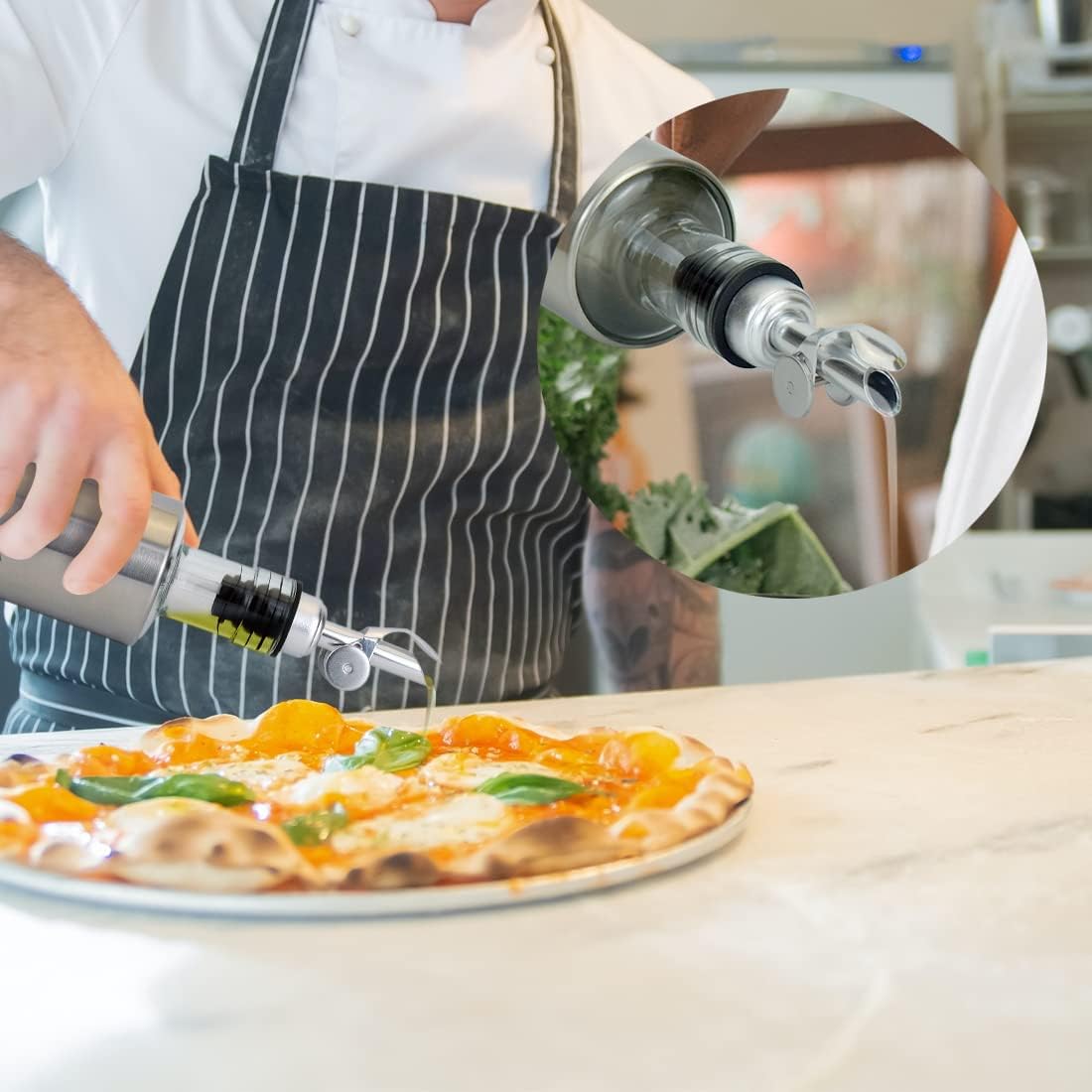 MEETSWEET Olive Oil Dispenser, Stainless Steel Automatic Opening/Closing Spout, Leak-Proof for Oil, Vinegar, Wine & More, Multicolor