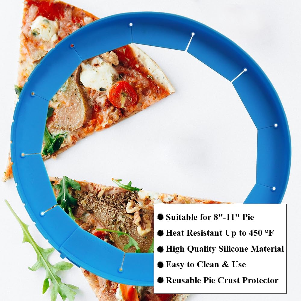 Adjustable Pie Crust Shields Baking Protectors, Silicone Cover Ring Fits 8-11.4 Inch Pies, Baking Pie Pizza Crust Shield Protector Cover for Edges (Blue-1pcs)