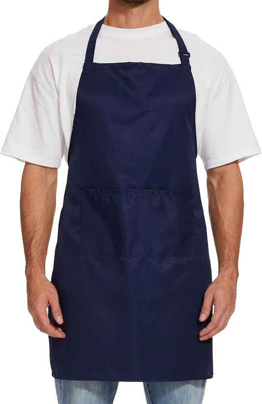 Will Well Kitchen Apron for Men and Women - 33" x 27" Oil-and-Water-Resistant with Adjustable Neck Strap and 38" Waist Ties for a Snug Fit, Lightweight with 2 Front Pockets - 1-Pack, Navy