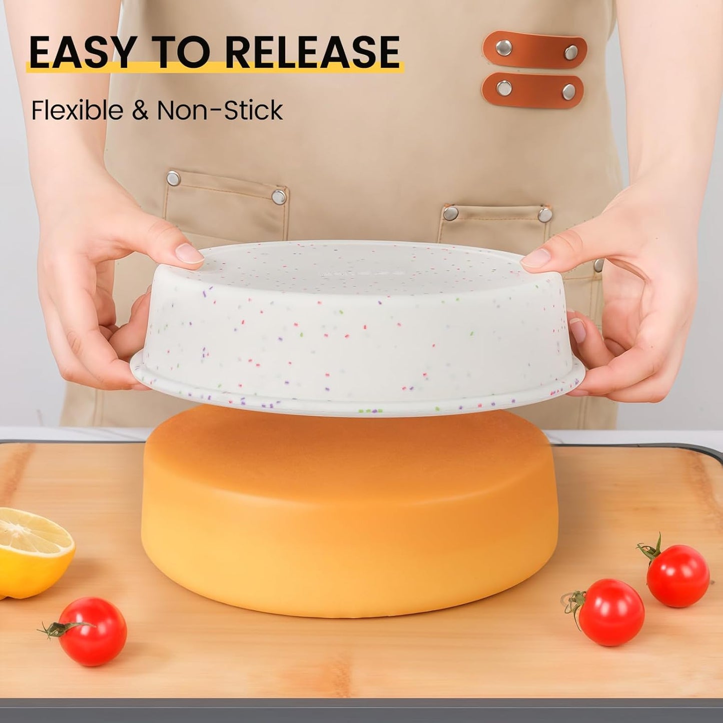 Vinino 8 Inch Silicone Round Cake Pan with Metal Reinforced Frame Set of 2, Nonstick Silicone Springform Pan for Baking Suitable for Making Layers, Cheese & Chocolate Cakes