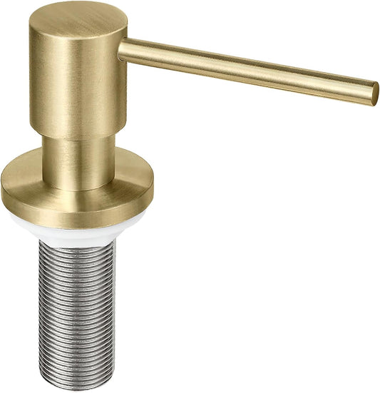 Brushed Gold All Brass Sink Soap Dispenser for Kitchen Sink Deck Mounted with 17 OZ Above The Sink Refillable PET Bottle Brass Pump Head in Counter Dish Soap Dispenser