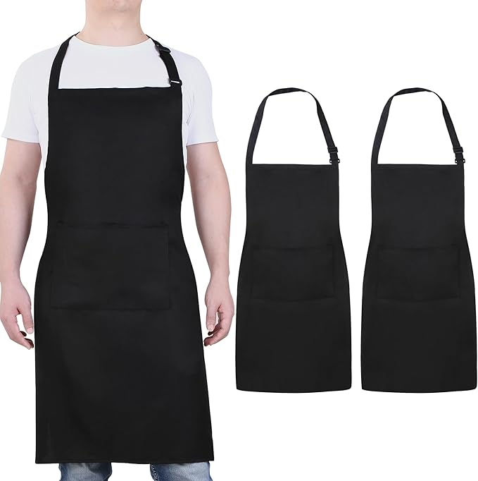 Will Well Chef Apron for Men and Women - 33" x 27" Large with 38" Waist Ties for a Comfy and Snug Fit, Durable and Lightweight, with 2 Spacious Pockets for Your Cooking Essentials - 2-Pack, Black