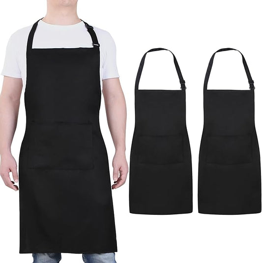 Will Well Chef Apron for Men and Women - 33" x 27" Large with 38" Waist Ties for a Comfy and Snug Fit, Durable and Lightweight, with 2 Spacious Pockets for Your Cooking Essentials - 2-Pack, Black