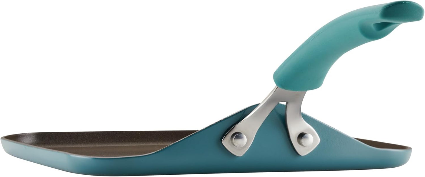 Rachael Ray Cook + Create Nonstick Stovetop Griddle/Grill Pan, Square, 11 Inch, Agave Blue
