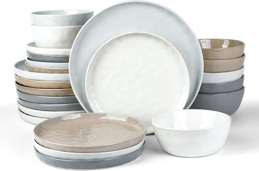 Famiware Mars Plates and Bowls Set, 24 Pieces Dinnerware Sets, Dishes Set for 8, Multi-color