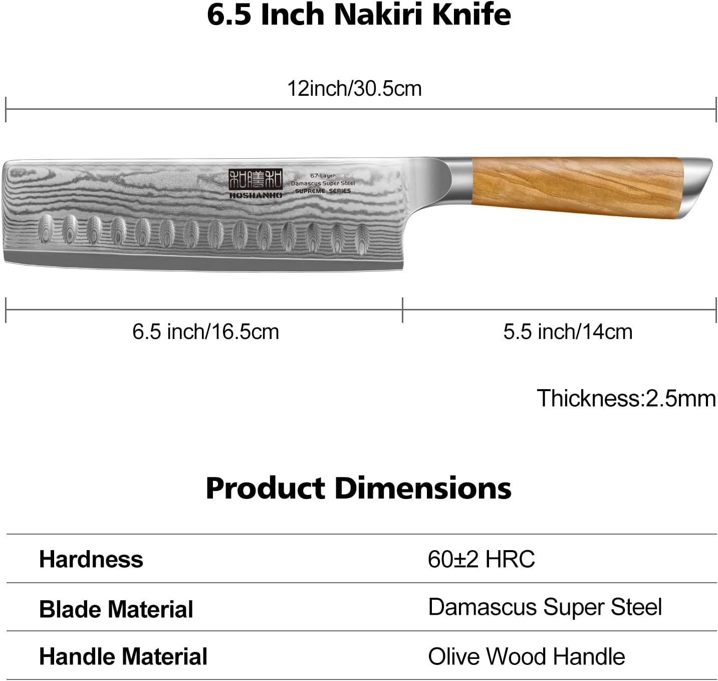 Damascus Nakiri Knife 6.5 Inch, Super Sharp Damascus VG-10 Japanese Kitchen Knife, Cleaver and Vegetable Knife with Ergonomic Olive Wood Handle