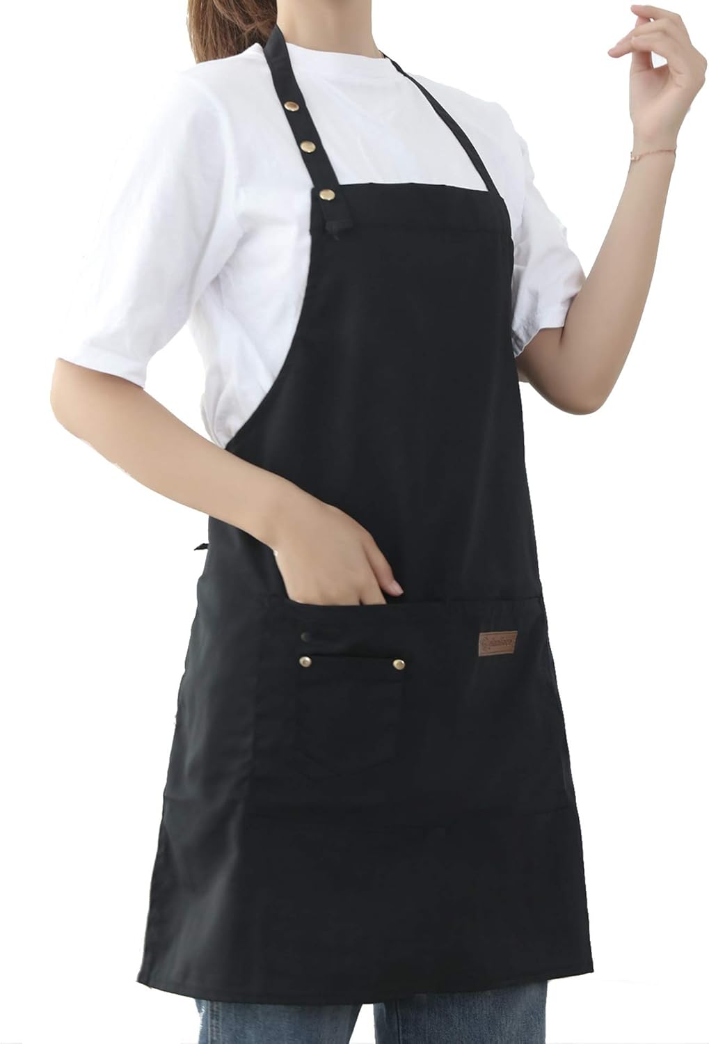 Aprons for Women Men BBQ Chef Cooking Artist Water Drop Resistant Canvas Adjustable Kitchen Apron with Pockets for Unisex Grill Baking Painting Art Stylist Dishwashing Comfortable Aprons (black)