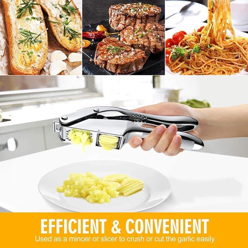 Premium Stainless Steel Garlic and Ginger Press, Walnut Crusher Set,3 in 1 Professional Grade Mincer, Crusher with Brush & Peeler - Easy-Clean, Dishwasher Safe & Soft Handle for Fine Garlic Crushing