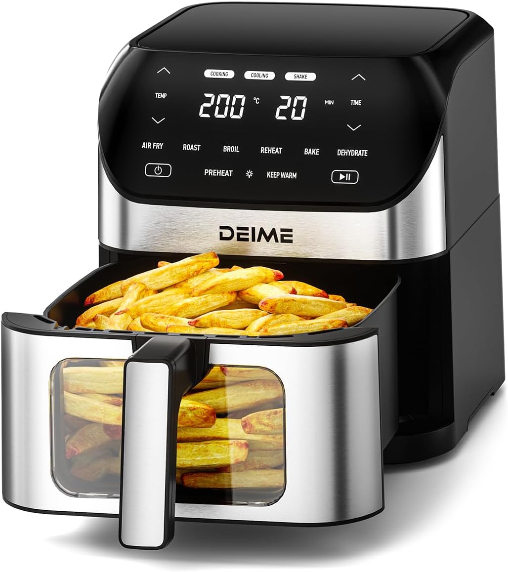 Air Fryer 6.2 QT Large Capacity Oilless Hot Air Fryers Oven 1500W Healthy Cooker with 10 Presets, Digital LCD Touch Screen, Visual Cooking Window, Non-Stick Basket, Included Recipe (Silver-L)