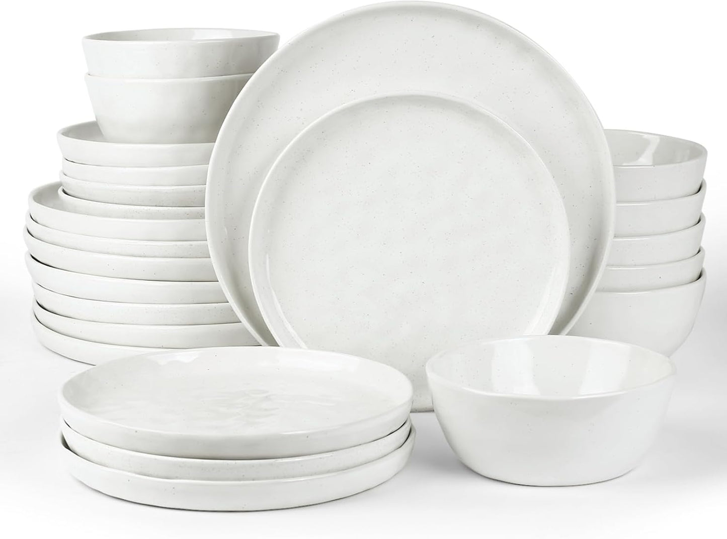 Famiware Mars Plates and Bowls Sets, 24 Pieces Dinnerware Sets, Dishes Set for 8, White