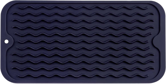 Silicone Dish Drying Mat for Multiple Usage,Easy clean,Eco-friendly,Heat-resistant Silicone Mat for Kitchen Counter or Sink,Refrigerator or Drawer Liner Navy Blue S 12 inches x 6 inches