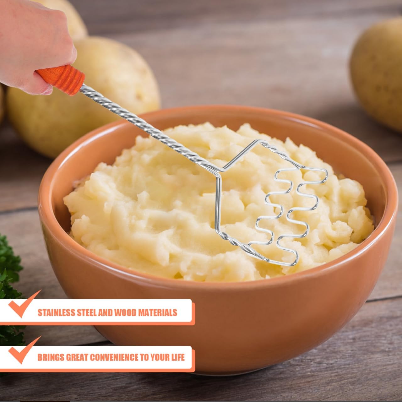 Hemoton Stainless Steel Potato Masher with Non-Slip Handle, Versatile Kitchen Tool for Mashing Potatoes, Vegetables, and Fruits, Dishwasher Safe, 14.56 Inch