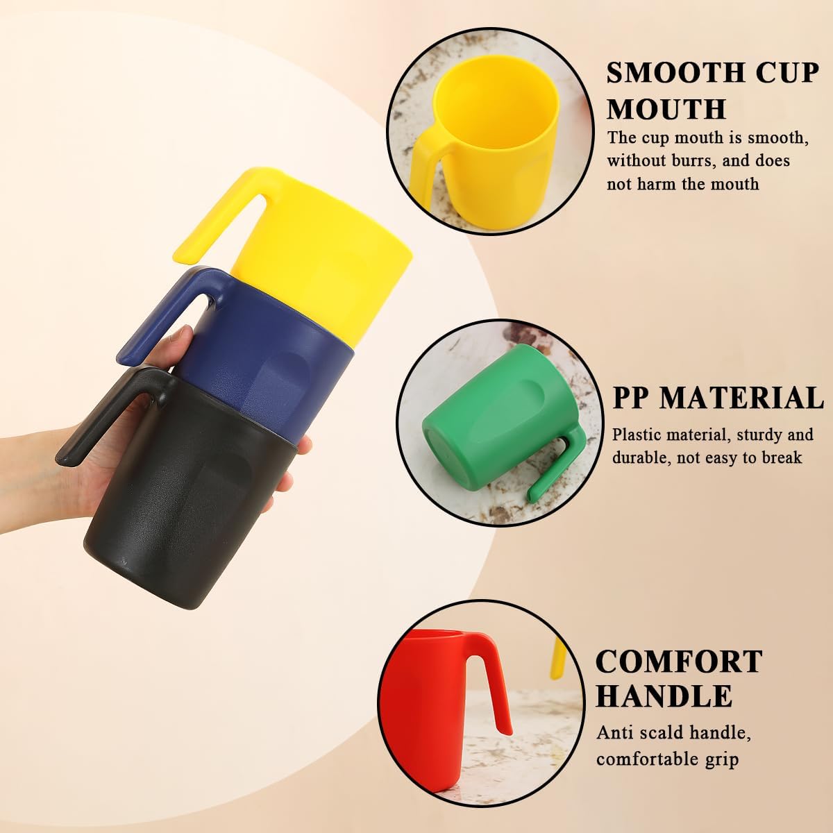 Kyraton Plastic Mug Set 12 Pieces, Mutil Color Unbreakable And Reusable Light Weight Travel Coffee Mugs Espresso Cups Easy to Carry And Clean, Dishwasher Safe