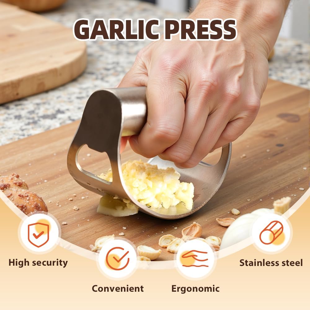 2025 Upgraded Garlic Press Stainless Steel, Garlic Press Rocker Professional Kitchen Gadgets Garlic Mincer Garlic Crusher, Heavy Duty Mincer Tool Garlic Chopper Garlic Presser Mincer (1Set)