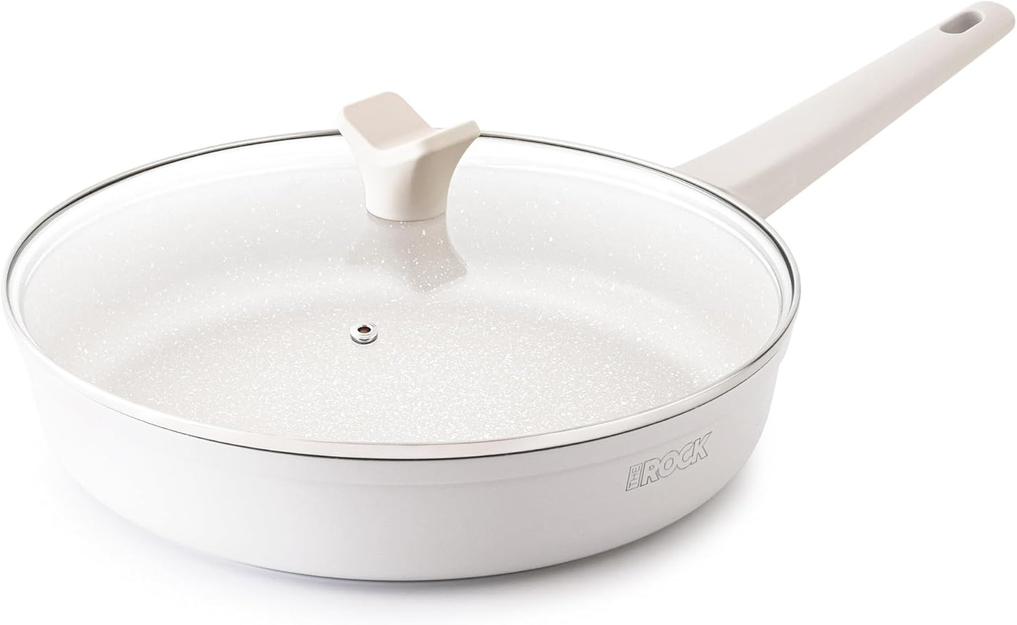 THE ROCK SOHO 11-Inch Non Stick Frying Pan with Lid–Nothing Sticks, Never Warps, Lasts Longer, Ceramic Non Toxic Skillet with Heat-Resistant Handle, PTFE PFOA&PFAS Free, Oven & Dishwasher Safe, Cream