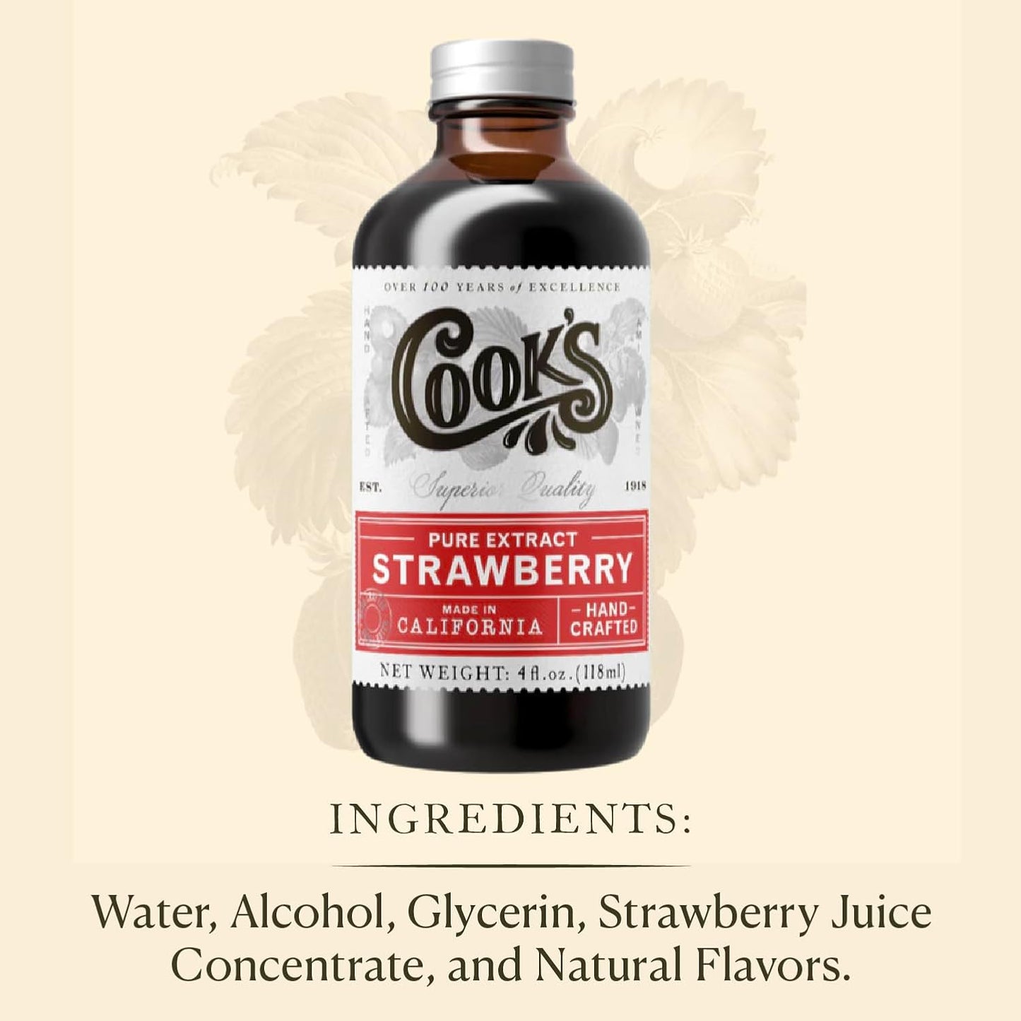 Cook's, Strawberry Extract for Baking, Preserves, Syrup, Cookies, Cakes, 4 oz