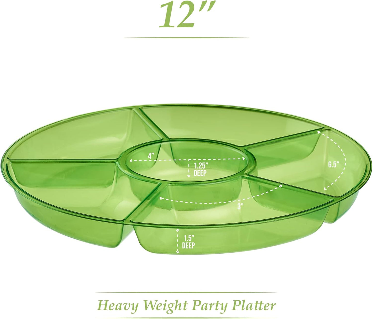 Plasticpro 6 Sectional Round Plastic Serving Tray/Platter (4, Green)