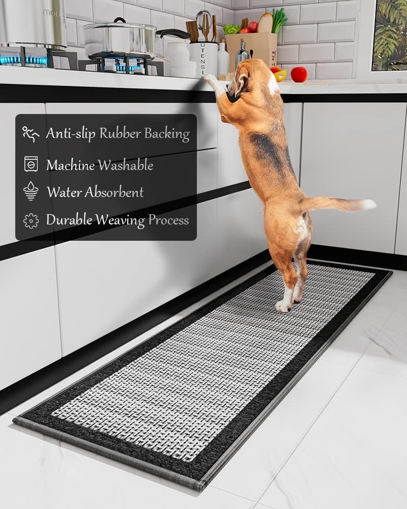PADOOR Kitchen Mats for Floor, Kitchen Rugs Non Slip Washable, Rubber Backed Kitchen Runner Super Absorbent Kitchen Floor Mat Sink Rug, 20”x47” Black