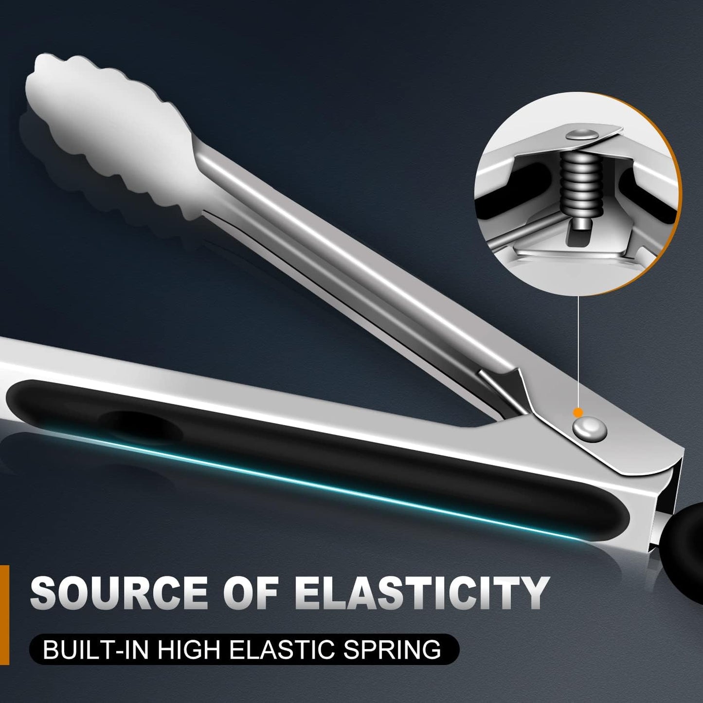 Kitchen Tongs - 9 inch Heavy Duty Food Tongs, Ergonomic Grip Superior Stainless Steel and Non-Slip Heat Resistant handle - Perfect for Cooking, Salad, Grilling, Barbecue,Dishwasher safe