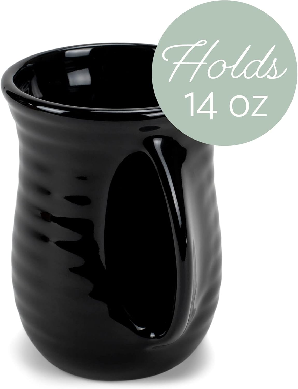 Elanze Designs Ribbed 14 ounce Ceramic Stoneware Handwarmer Mug, Black