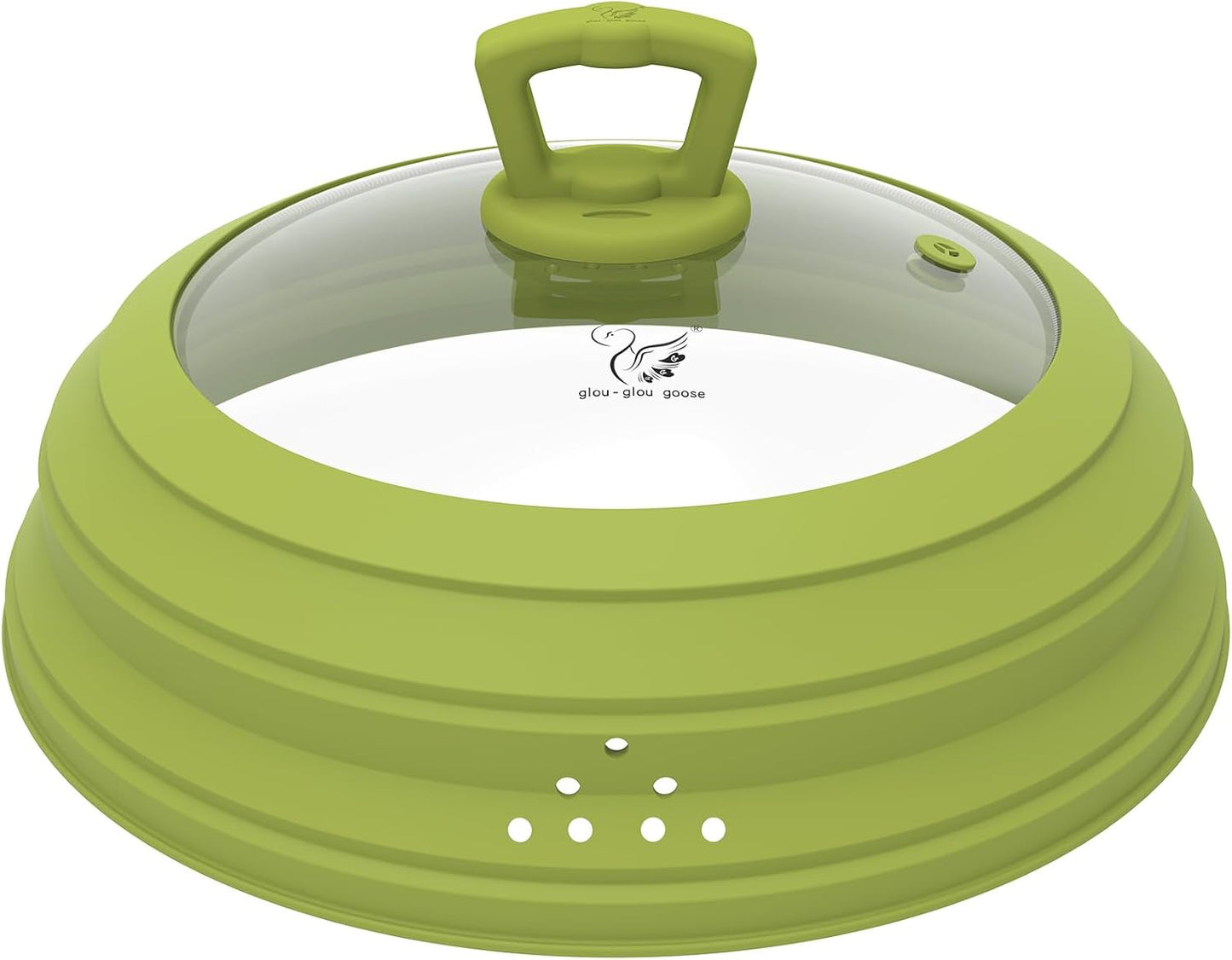 Microwave Splatter Cover Vented Glass Splatter Guard Lid with Collapsible Silicone for Food as Pot Cover 11.8 inch Large Plate for 6 7 8 9 10 11 inch Plate Bowl