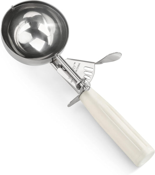 New Star Foodservice 34745 Commercial-Grade Thumb Press Food Disher/Ice Cream Scoop, 18/8 Stainless Steel, 4.67 oz, Size 6, White