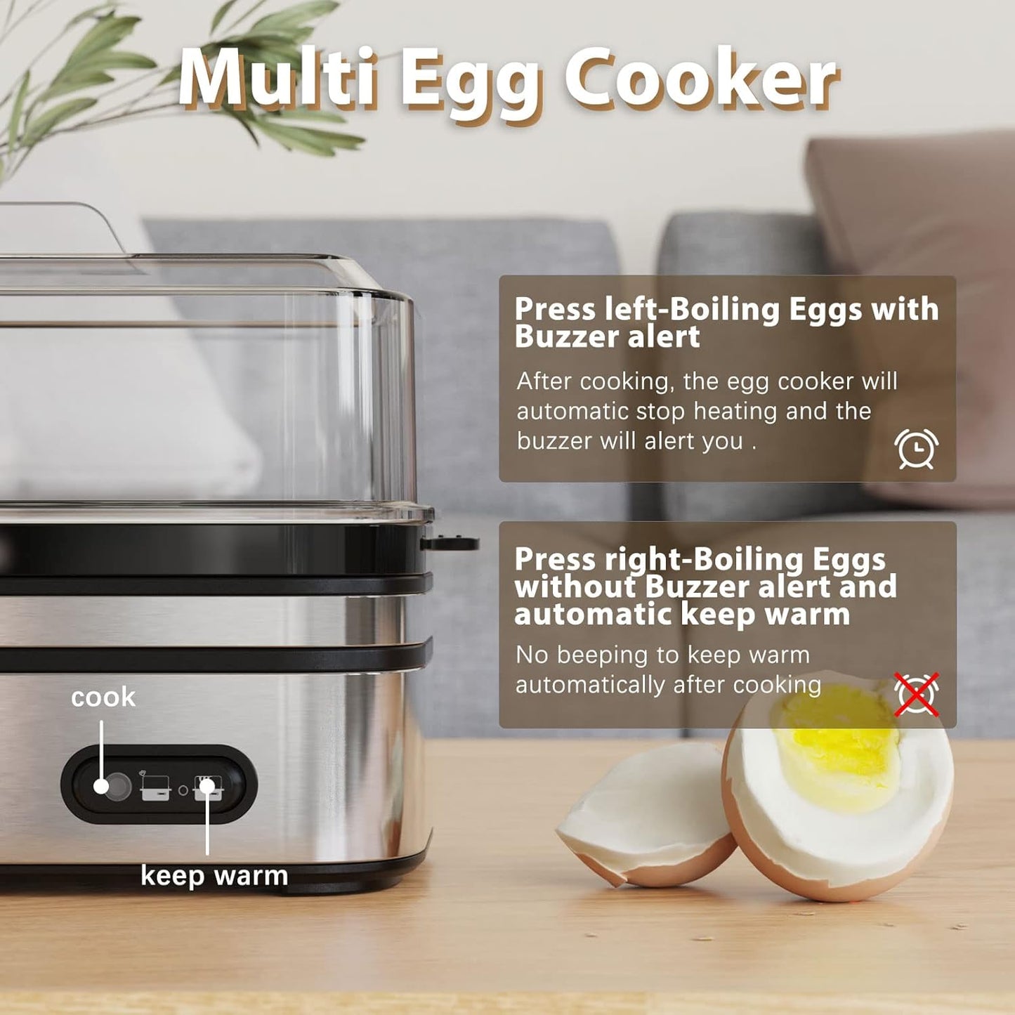 Rapid Egg Cooker Electric 6 Eggs Capacity, Soft, Medium, Hard Boiled, Poacher, Omelet Maker Egg Poacher With Auto Shut-Off, BPA Free