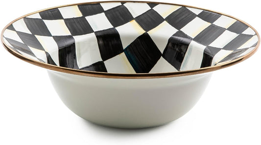 MACKENZIE-CHILDS Enamel Serving Bowl, Enamel Serveware Bowl, 12 Inches, Black-and-White Courtly Check