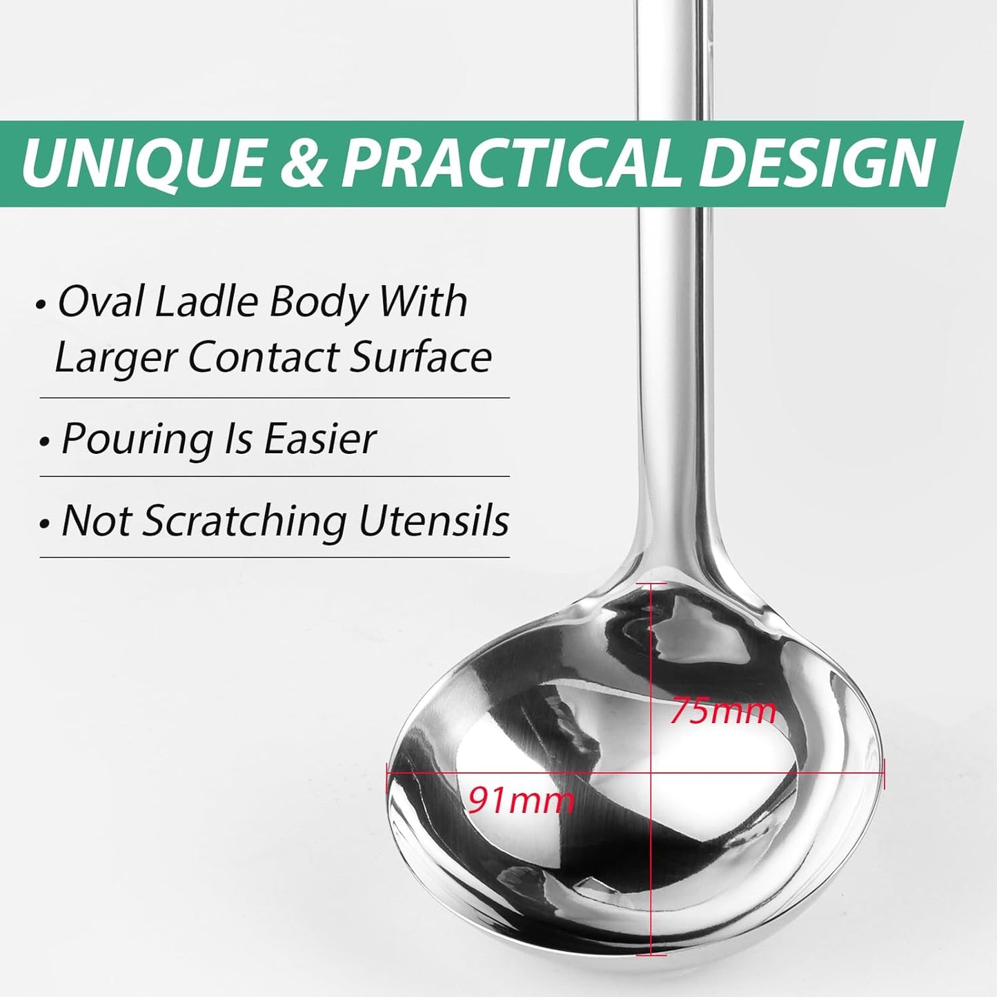 Soup Ladle, 13.9 inch Large Ladle Serving Spoons, 4 oz Stainless Steel Ladle with Heat-proof Handle, Comfortable Grip Design, Durable Construction, Silver, KLB-ASB-124