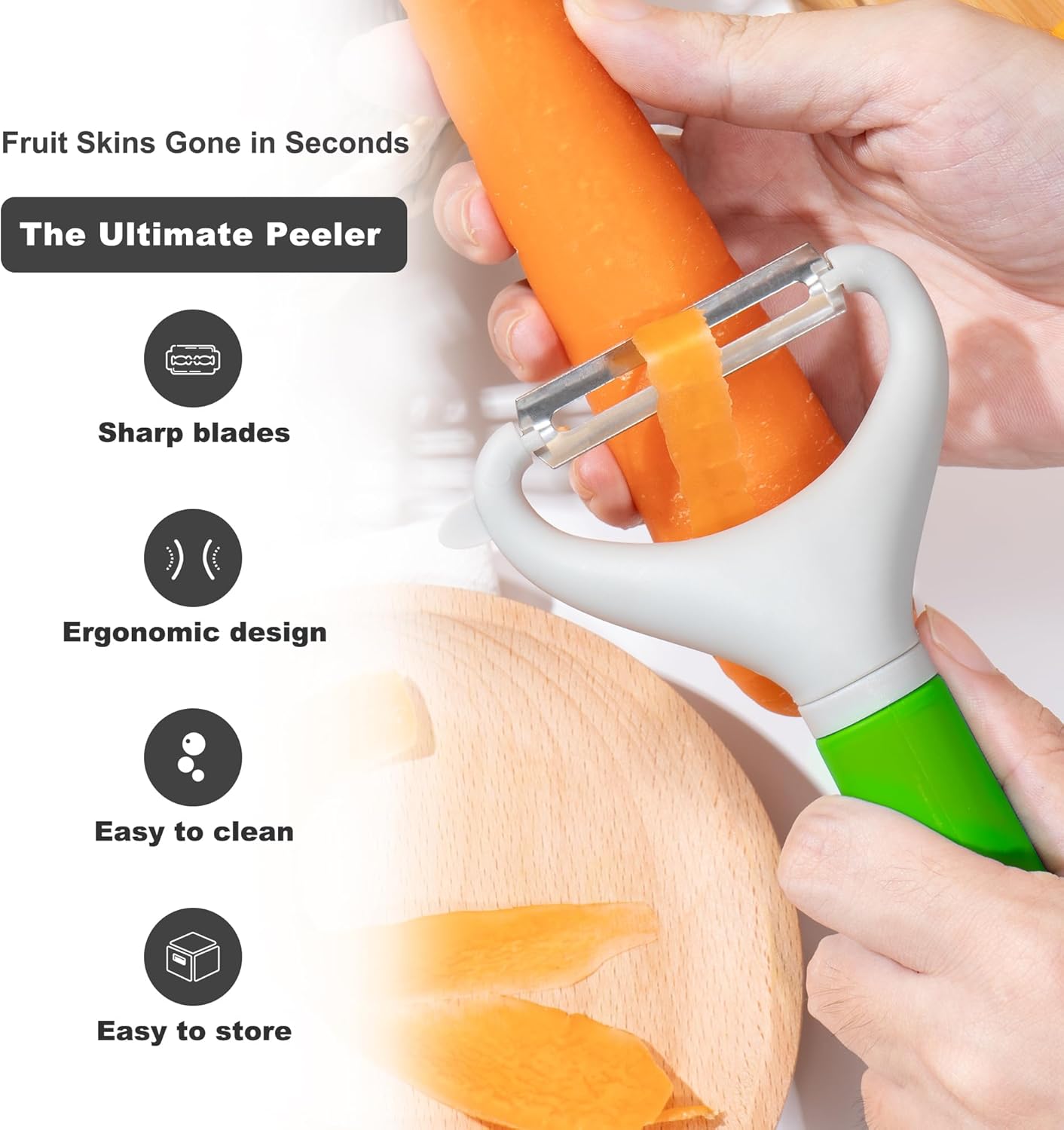 Li&Zhao Vegetable Peelers - Potato Peelers Fruit Peeler Veggie Peeler Carrot Peeler Apple Peeler Garlic Peeler for Kitchen Julienne Peeler, Dishwasher Safe(Green)